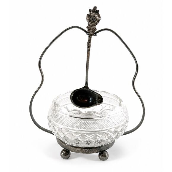 Reed & Barton Other - Vintage Reed & Barton Silverplate Sugar Bowl Condiment Set Glass Bowl w/ Ladle